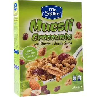 Qui Discount MUESLI CROCCANTE CIOCCOLATO/ NOCCIOLE UVETTA MR.SPIKE 375 GR offerta