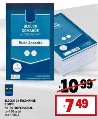 Metro BLOCCHI DA 25 COMANDE 3 COPIE METRO PROFESSIONAL conf. 10 pezzi cod. 177073 offerta