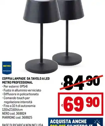 Metro COPPIA LAMPADE DA TAVOLO A LED METRO PROFESSIONAL Per esterni (IP54) offerta