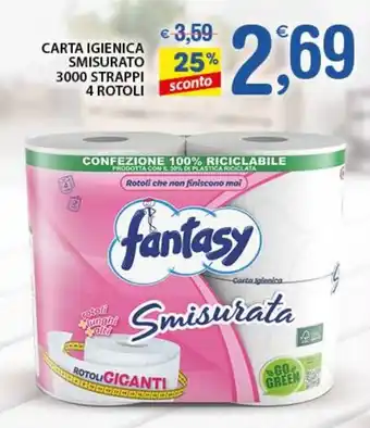 Qui Discount CARTA IGIENICA SMISURATO 3000 STRAPPI 4 ROTOLI offerta