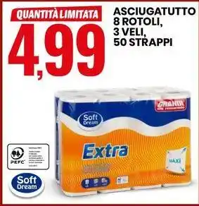 Eurospin ASCIUGATUTTO 8 ROTOLI, 3 VELI, 50 STRAPPI offerta