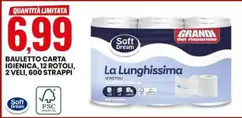 Eurospin BAULETTO CARTA IGIENICA, 12 ROTOLI, 2 VELI, 600 STRAPPI offerta