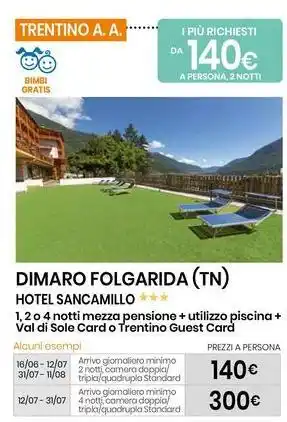 Eurospin DIMARO FOLGARIDA (TN) HOTEL SANCAMILLO offerta