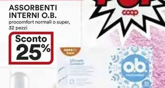 Ipercoop ASSORBENTI INTERNI O.B. procomfort normali o super, 32 pezzi offerta