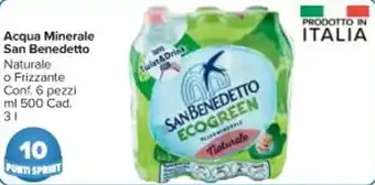 Carrefour Market Acqua Minerale San Benedetto Naturale o Frizzante Conf. 6 pezzi ml 500 Cad. 3 l offerta