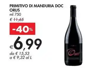 Bennet PRIMITIVO DI MANDURIA DOC ORUS ml 750 offerta