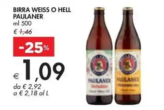 Bennet BIRRA WEISS O HELL PAULANER ml 500 offerta