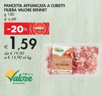 Bennet PANCETTA AFFUMICATA A CUBETTI FILIERA VALORE BENNET g 100 offerta
