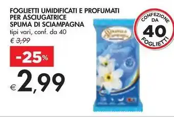 Bennet FOGLIETTI UMIDIFICATI E PROFUMATI PER ASCIUGATRICE SPUMA DI SCIAMPAGNA offerta