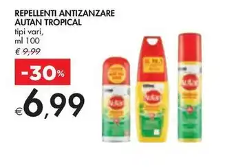 Bennet REPELLENTI ANTIZANZARE AUTAN TROPICAL tipi vari, ml 100 offerta