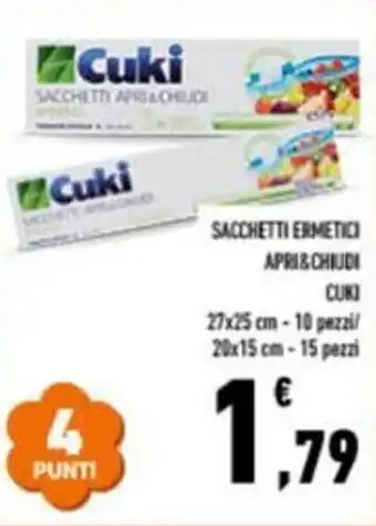 Conad SACCHETTI ERMETICI APRI&CHIUDI CUKI 27x25 cm - 10 pezzi/ 20x15 cm-15 pezzi offerta