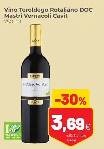 Coop famiglia cooperativa Vino Teroldego Rotaliano DOC Mastri Vernacoli Cavit 750 ml offerta