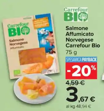 Carrefour Express Salmone Affumicato Norvegese Carrefour Bio 75 g offerta