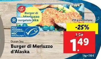 Lidl Ocean Sea Burger di Merluzzo d'Alaska 210 g confezione offerta