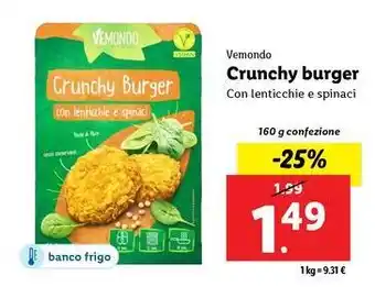 Lidl Vemondo Crunchy burger Con lenticchie e spinaci 160 g confezione offerta