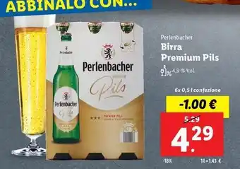 Lidl Perlenbacher Birra Premium Pils 6x 0,5 l confezione offerta