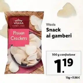 Lidl Vitasia Snack ai gamberi 100 g confezione offerta