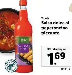 Lidl Vitasia Salsa dolce al peperoncino piccante 700 ml bottiglia offerta