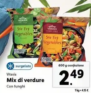 Lidl Vitasia Mix di verdure Con funghi 600 g confezione offerta