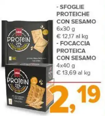 Todis SFOGLIE PROTEICHE CON SESAMO 6x30 g - FOCACCIA PROTEICA CON SESAMO 4x40 g offerta