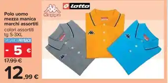 Carrefour Polo uomo mezza manica marchi assortiti colori assortiti tg S-3XL offerta