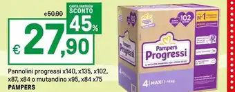 Iper La Grande Pannolini progressi x140, x135, x102, x87, x84 o mutandino x95, x84 x75 PAMPERS offerta