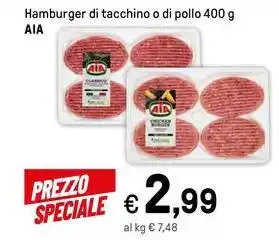 Iper La Grande Hamburger di tacchino o di pollo 400 g AIA offerta