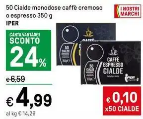 Iper La Grande 50 Cialde monodose caffè cremoso o espresso 350 g IPER offerta