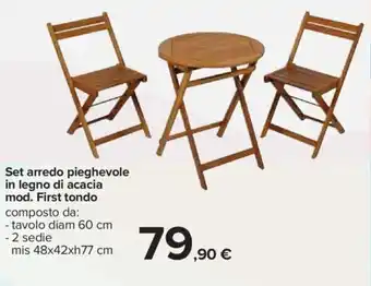 Carrefour Set arredo pieghevole in legno di acacia mod. First tondo offerta