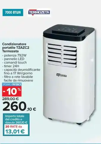 Carrefour Condizionatore portatile TZAZC2 Termozeta offerta