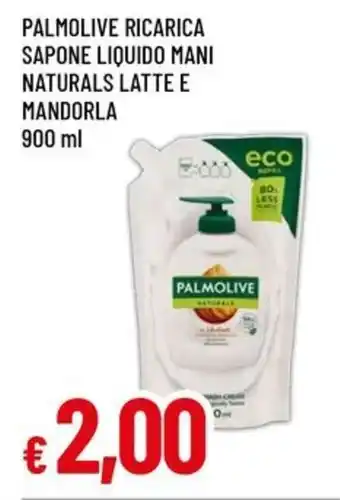 PALMOLIVE RICARICA SAPONE LIQUIDO MANI NATURALS LATTE E MANDORLA 900 ml