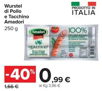 Carrefour Iper Amadori Wurstel di Pollo e Tacchino 250g offerta