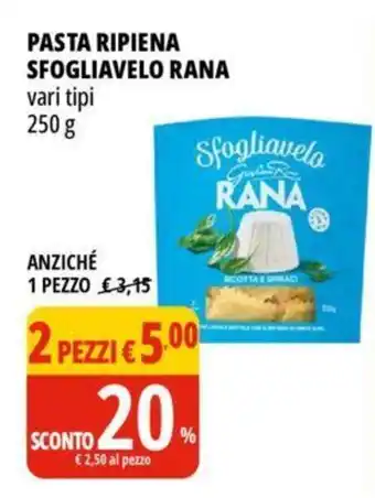 Tigros PASTA RIPIENA SFOGLIAVELO RANA vari tipi 250 g offerta