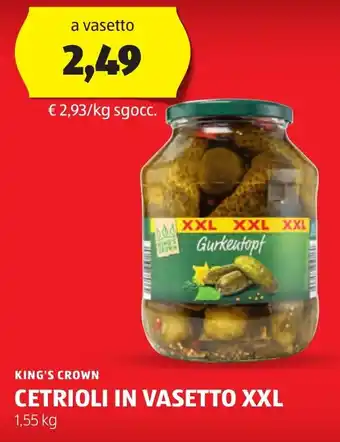 ALDI KING'S CROWN CETRIOLI IN VASETTO XXL 1,55 kg offerta