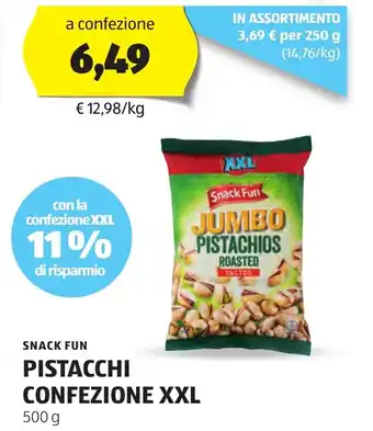 ALDI SNACK FUN PISTACCHI CONFEZIONE XXL 500 g offerta