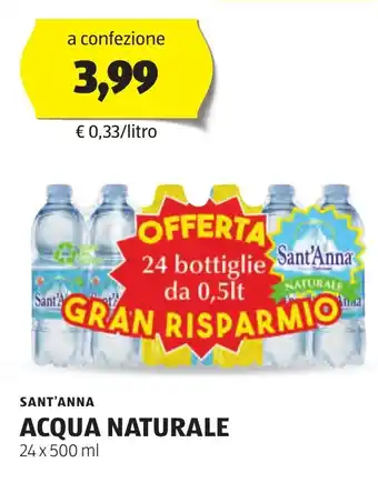 ALDI SANT'ANNA ACQUA NATURALE 24 x 500 ml offerta