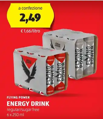 ALDI FLYING POWER ENERGY DRINK regular/sugar free 6 x 250 ml offerta