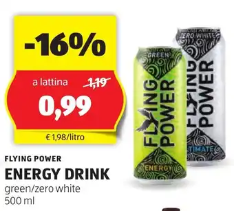 ALDI FLYING POWER ENERGY DRINK green/zero white 500 ml offerta