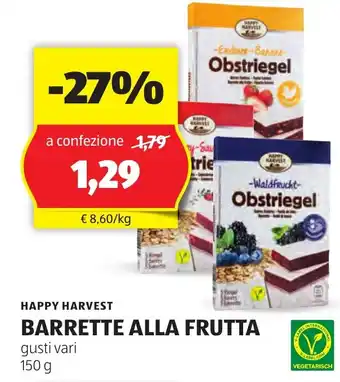 ALDI HAPPY HARVEST BARRETTE ALLA FRUTTA gusti vari 150 g offerta