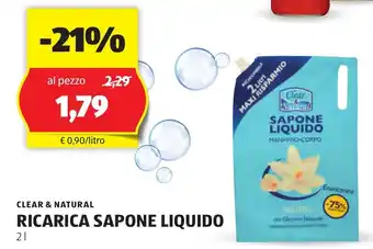 ALDI CLEAR & NATURAL RICARICA SAPONE LIQUIDO 2 l offerta