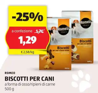 ALDI ROMEO BISCOTTI PER CANI a forma di osso/ripieni di carne 500 g offerta
