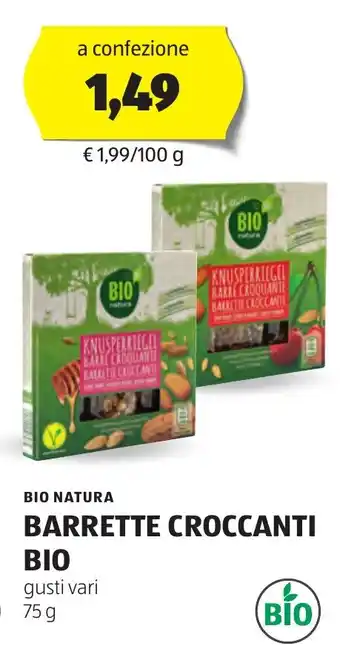 ALDI BIO NATURA BARRETTE CROCCANTI BIO gusti vari 75 g offerta