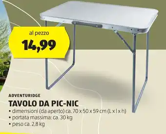 ALDI ADVENTURIDGE TAVOLO DA PIC-NIC offerta