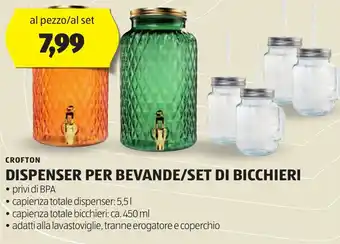 ALDI CROFTON DISPENSER PER BEVANDE/SET DI BICCHIERI offerta