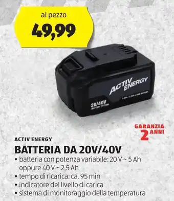 ALDI ACTIV ENERGY BATTERIA DA 20V/40V offerta