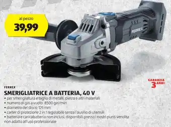 ALDI FERREX SMERIGLIATRICE A BATTERIA, 40 V offerta