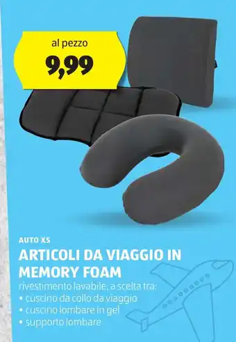 ALDI AUTO XS ARTICOLI DA VIAGGIO IN MEMORY FOAM offerta