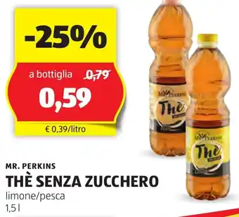ALDI MR. PERKINS THÈ SENZA ZUCCHERO limone/pesca 1,5 l offerta