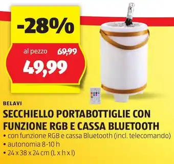 ALDI BELAVI SECCHIELLO PORTABOTTIGLIE CON FUNZIONE RGB E CASSA BLUETOOTH offerta