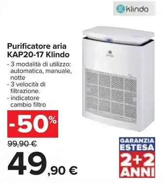 Carrefour Iper Klindo Purificatore aria KAP20-17 offerta